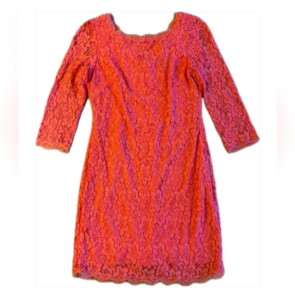 💕 Women’s Adrianna Papell Coral Lace Crochet salmon orange lace overlay dress - Picture 1 of 1